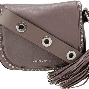 Michael Kors MK Brooklyn Cinder Gray Luxury Leather Tassel Crossbody Bag Purse